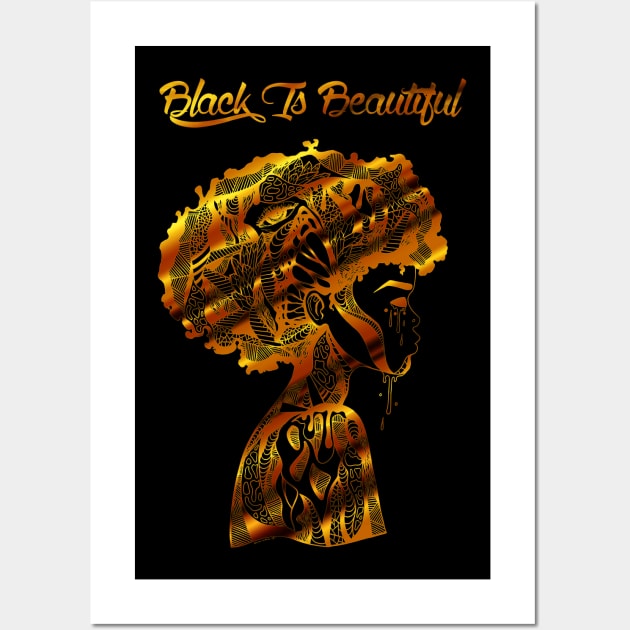 Afro Beauty With Black Is Beautiful In Gold Wall Art by kenallouis